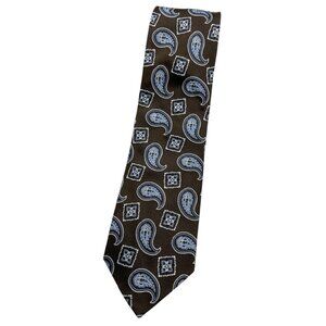 COPPLEY Men's 100% Silk Necktie LUXURY Tie Brown Geometric Paisley W:3.8" EUC